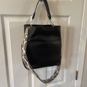 Black and leopard bucket bag